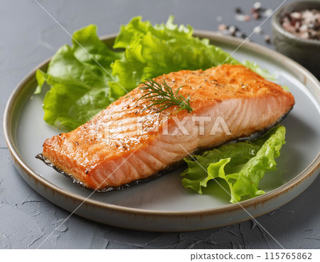Baked salmon with salad meal 115765862