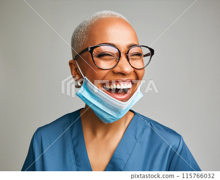 Female Healthcare Professional in Uniform Wearing Face Mask 115766032