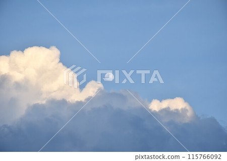 half moon floating from rain cloud on sky in twilight background half moon floating from rain cloud on sky in twilight background 115766092