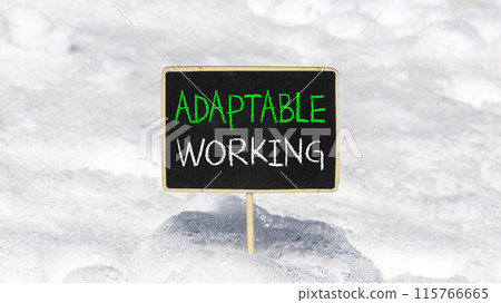 Adaptable working symbol. Concept words Adaptable working on beautiful yellow blackboard. Beautiful white snow background. Business Adaptable working concept. Copy space. Adaptable working symbol. Concept words Adaptable working on beautiful yellow blackboard. Beautiful white snow background. Business Adaptable working concept. Copy space. 115766665