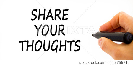 Share your thoughts symbol. Concept words Share your thoughts on beautiful white paper. Beautiful white table white background. Businessman hand. Business share your thoughts concept. Copy space. Share your thoughts symbol. Concept words Share your thoughts on beautiful white paper. Beautiful white table white background. Businessman hand. Business share your thoughts concept. Copy space. 115766713