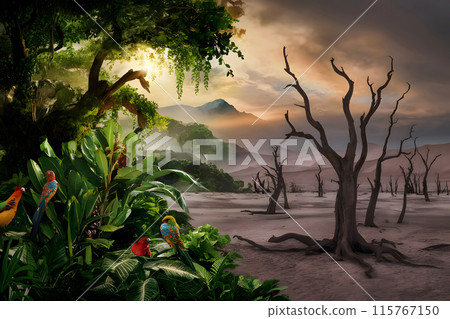 Global Warming Concept, Contrast between lush Global Warming Concept, Contrast between lush 115767150