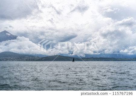 Lake thun during rain Lake thun during rain 115767196