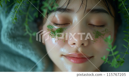 將草藥塗在臉上的女人 115767205