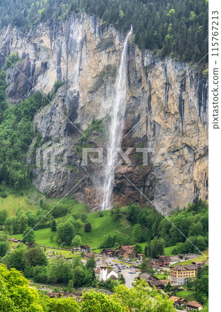 Lauterbrunnen town and Staubbach Waterfall 115767213