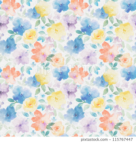 Beautiful floral seamless pattern with hand drawn watercolor abstract flowers. Stock illustration. Gentle summer design. Seamless print. 115767447