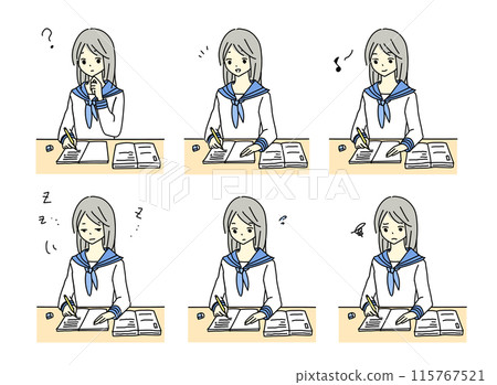 Illustration set of female students studying 115767521
