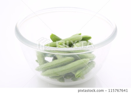 Vinegared snap peas in a glass bowl Vinegared snap peas in a glass bowl 115767641