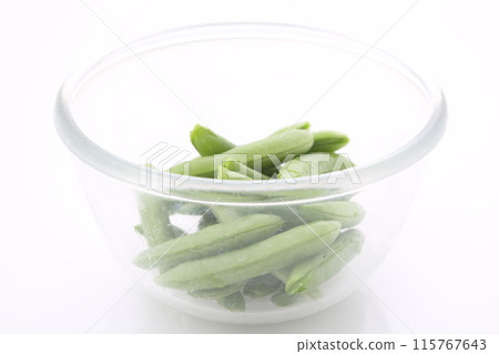 Vinegared snap peas in a glass bowl Vinegared snap peas in a glass bowl 115767643