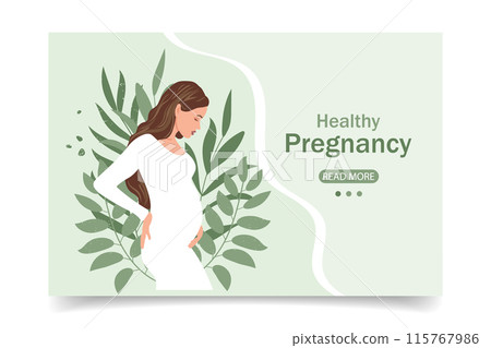 Banner with beautiful pregnant woman, healthy pregnancy and motherhood concept. Illustration, vector Banner with beautiful pregnant woman, healthy pregnancy and motherhood concept. Illustration, vector 115767986