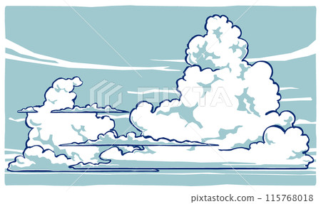 夏日天空升起的大大小小的雲彩,毛筆二色畫 夏日天空升起的大大小小的雲彩,毛筆二色畫 115768018