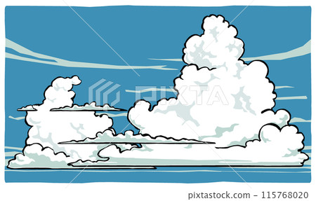 夏日天空升起大大小小的雷雨雲，筆畫和霧面畫 115768020