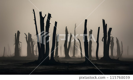 Global Warming Concept, Photograph a deforested area with stark, 115768039