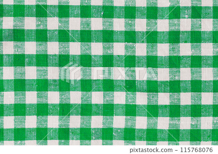 Country Plaid Tartan Kitchen Fabric Material Abstract Check Texture Background Texture, Green And White. Flannel Tartan Patterns. Trendy Tiles Photo. Print Scottish Square Cloth 115768076