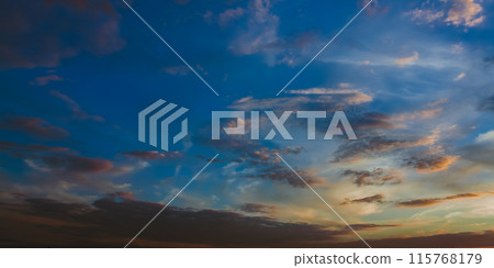Blue Sunrise Sky With Sunlight natural background backdrop 115768179