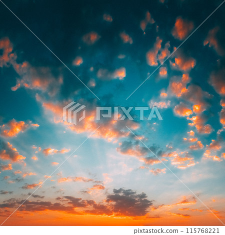 Yellow Blue Sunrise Sky With Sunlight 115768221