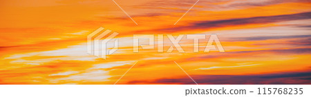 Sunrise Bright Dramatic Sky. Scenic Colorful Sky At Dawn. Sunset Sky Natural Abstract Background. Panorama 115768235