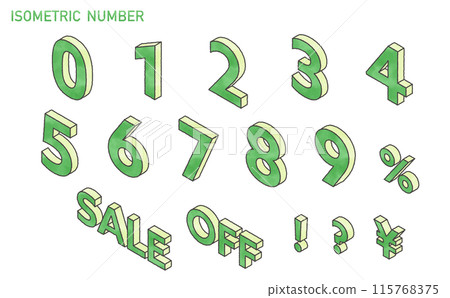 Handwritten vector isometric numbers in green 115768375