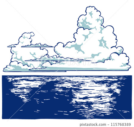 海中漂浮的大大小小的雷雲 水筆二色畫 海中漂浮的大大小小的雷雲 水筆二色畫 115768389
