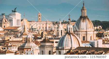 Rome, Italy. Cityscape With Such Famous Churches As Sant'agnese, Santa Maria Della Pace, St. Salvatore At The Laurels Rome, Italy. Cityscape With Such Famous Churches As Sant'agnese, Santa Maria Della Pace, St. Salvatore At The Laurels 115768397