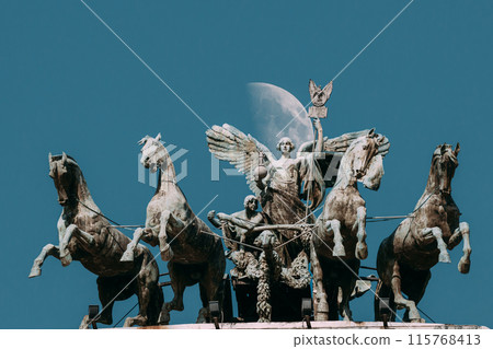 Rome, Italy. Great Bronze Quadriga On Summit Of Palace Of Justice 115768413