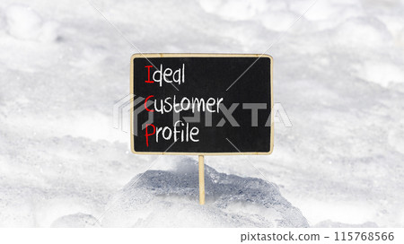 ICP ideal customer profile symbol. Concept words ICP ideal customer profile on beautiful yellow blackboard. Beautiful white snow background. Business ICP ideal customer profile concept. Copy space. 115768566