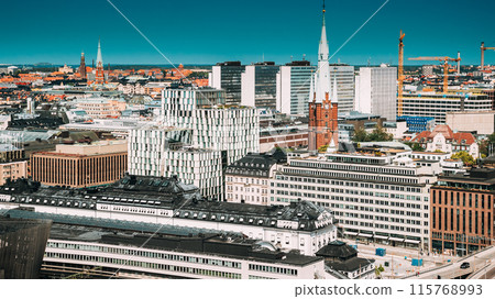 Stockholm, Sweden. Elevated View Of St. Clara Or Saint Klara Church In Summer Sunny Modern Cityscape Skyline. Stockholm, Sweden. Elevated View Of St. Clara Or Saint Klara Church In Summer Sunny Modern Cityscape Skyline. 115768993