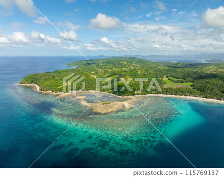 Turquoise sea water and corals in tropical beach. Santa Fe, Tablas, Romblon. Philippines. 115769137