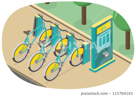 3D Isometric Flat  Illustration of Rental Bicycles, Bike Parking 115769183