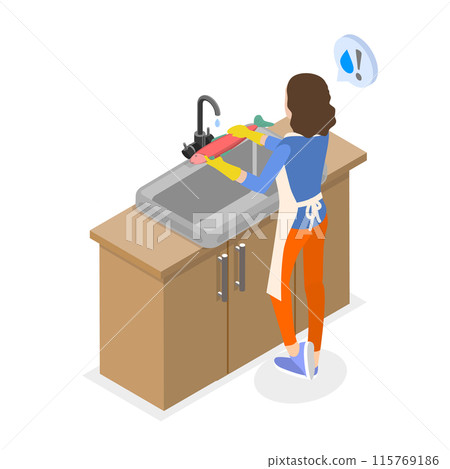 3D Isometric Flat Illustration of Cooking Hygiene, Washing Raw Products 3D Isometric Flat Illustration of Cooking Hygiene, Washing Raw Products 115769186