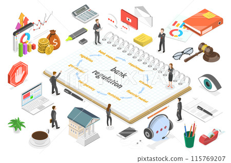 3D Isometric Flat  Illustration of Bank Regulation, Banking Supervision 115769207