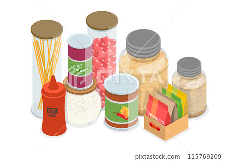 3D Isometric Flat  Set of Kitchen Items, Cooking at Home 115769209