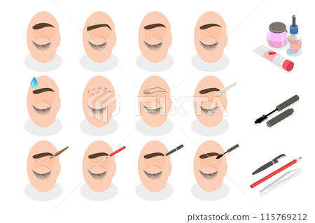 3D Isometric Flat Illustration of Eyebrows Shaping, Various Forms and Types 3D Isometric Flat Illustration of Eyebrows Shaping, Various Forms and Types 115769212