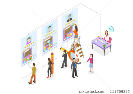 3D Isometric Flat Illustration of HR Profile, Job Recruitment Process 3D Isometric Flat Illustration of HR Profile, Job Recruitment Process 115769225