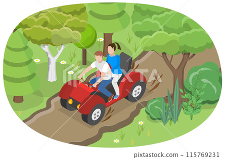 3D Isometric Flat  Illustration of ATV Tour, Active Vacation 115769231