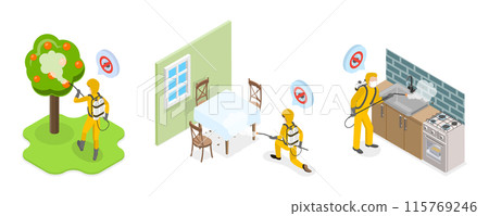 3D Isometric Flat Illustration of Pest Control Service, Home Hygiene Disinfection 3D Isometric Flat Illustration of Pest Control Service, Home Hygiene Disinfection 115769246