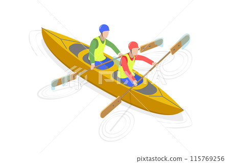 3D Isometric Flat  Illustration of Rafting Sport Competition, Extreme Activity at River Stream 3D Isometric Flat  Illustration of Rafting Sport Competition, Extreme Activity at River Stream 115769256