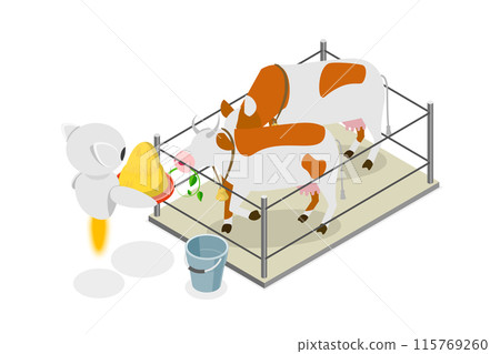 3D Isometric Flat  Illustration of Smart Automated Farming, Monitoring Health and Managing of Livestock 115769260