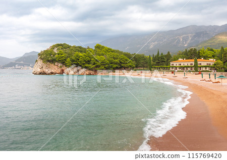 Sveti Stefan, Montenegro, Adriatic sea beach 115769420