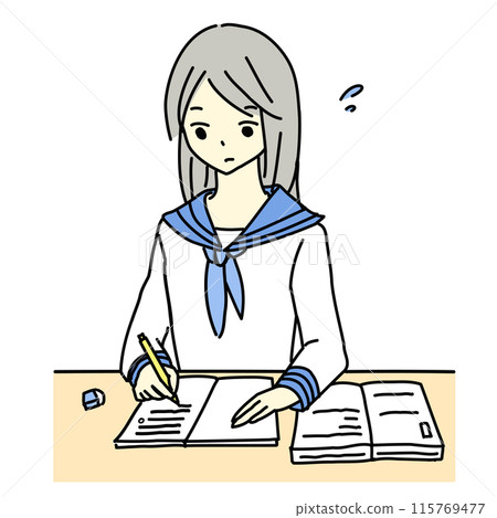 女學生努力學習的插圖 女學生努力學習的插圖 115769477