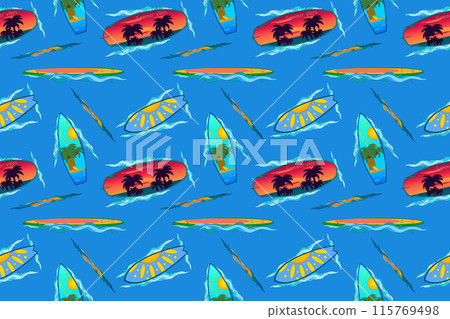 Colorful Surfboards Seamless Pattern 115769498