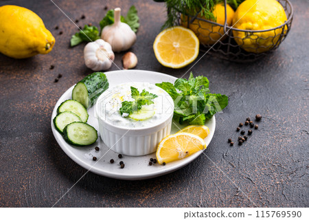 Traditional Greek sauce or appetizer tzatziki 115769590