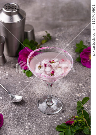 Pink cocktail Margarita with rose syrup Pink cocktail Margarita with rose syrup 115769601