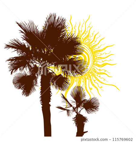 Palm Leaf Background . Hello summer camp poster. hand drawing. Not AI. Vector illustration Palm Leaf Background . Hello summer camp poster. hand drawing. Not AI. Vector illustration 115769602