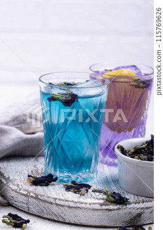 Cold blue and purple tea Butterfly pea Cold blue and purple tea Butterfly pea 115769626