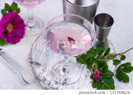 Pink martini cocktail with rose syrup 115769629