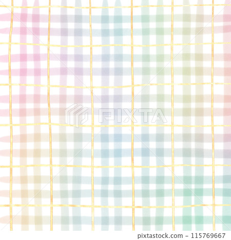 Rainbow Gold Plaid Gingham Check Hand Drawn Background Overlay 115769667