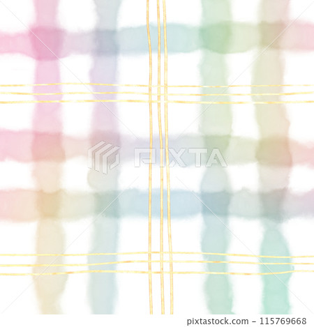 Rainbow Gold Plaid Gingham Check Hand Drawn Background Overlay 115769668
