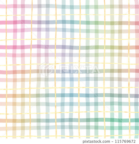 Rainbow Gold Plaid Gingham Check Hand Drawn Background Overlay 115769672