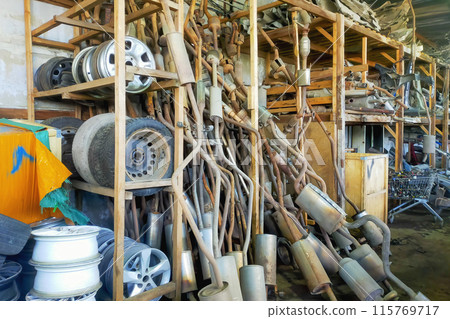 Used spare parts of various vehicles for sale. The business of dismantling damaged cars and replacing parts. Mufflers, wheels, tires, catalytic converter, electronic components. 115769717